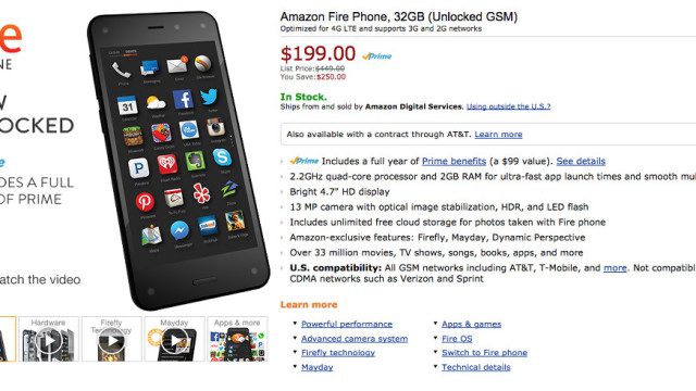 Amazon Fire Phone (32GB, Unlocked) Drops to $199 Off Contract