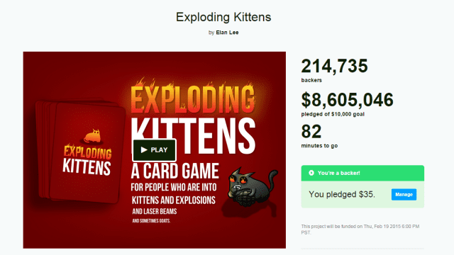 Exploding Kittens card games makes Kickstarter history