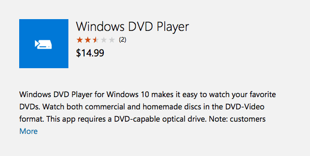 Windows 10 wants you to spend $15 to watch DVD’s