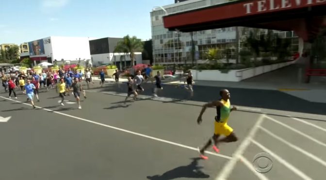 James Corden, Owen Wilson & The Staff of the Late Late Show Race Usain Bolt