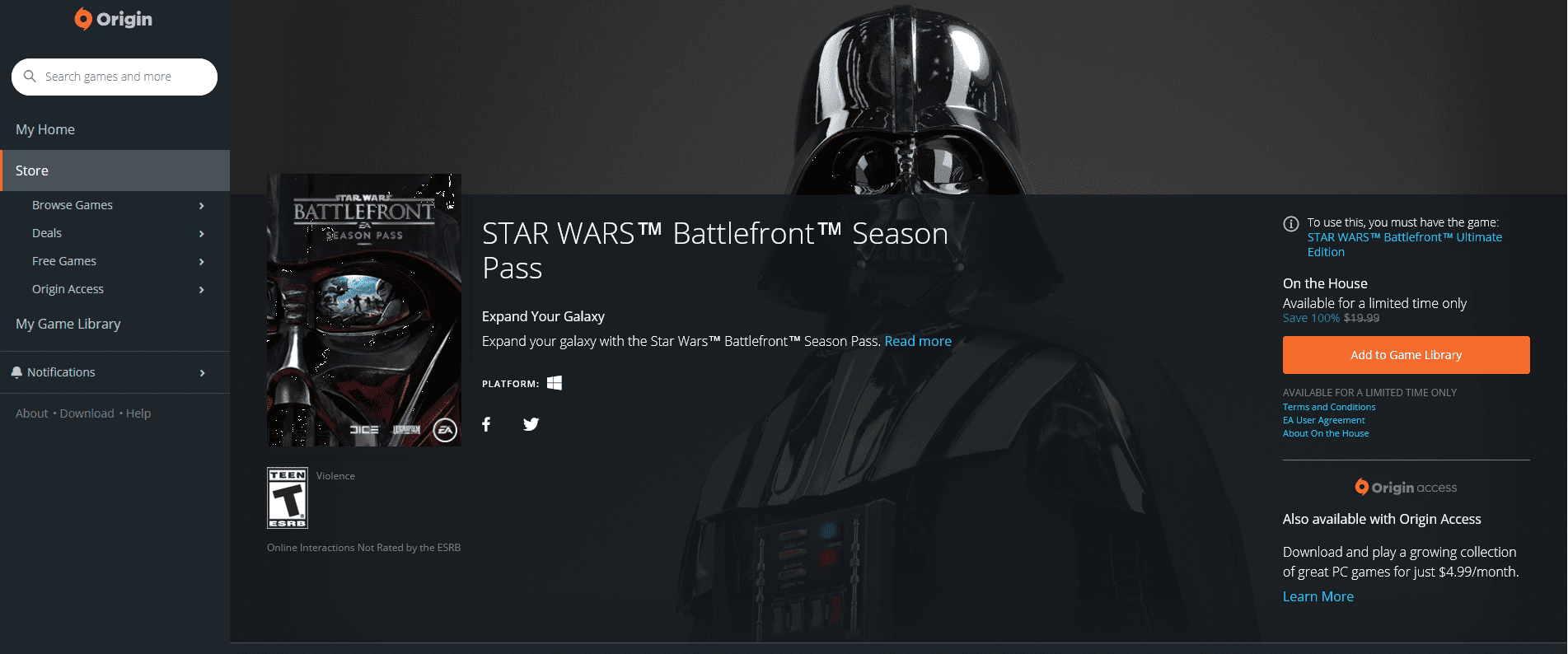 STAR WARS™ Battlefront™ Season Pass Free on Origin