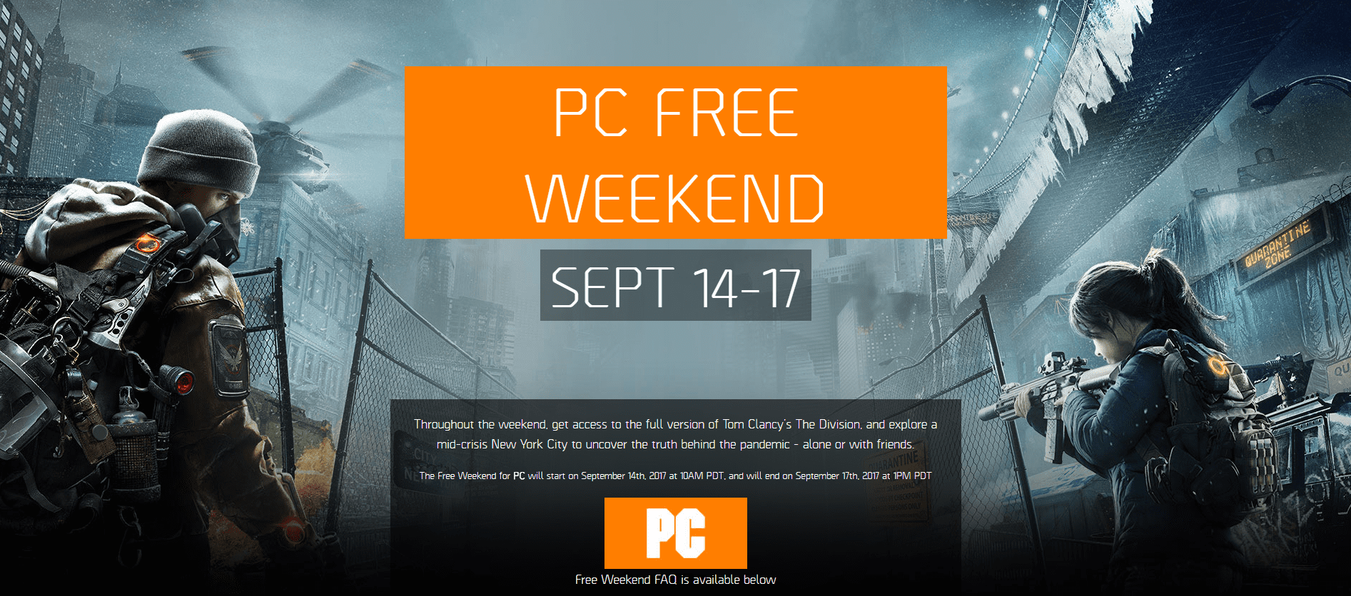 Tom Clancy’s The Division Announces Free Weekend For PC Players