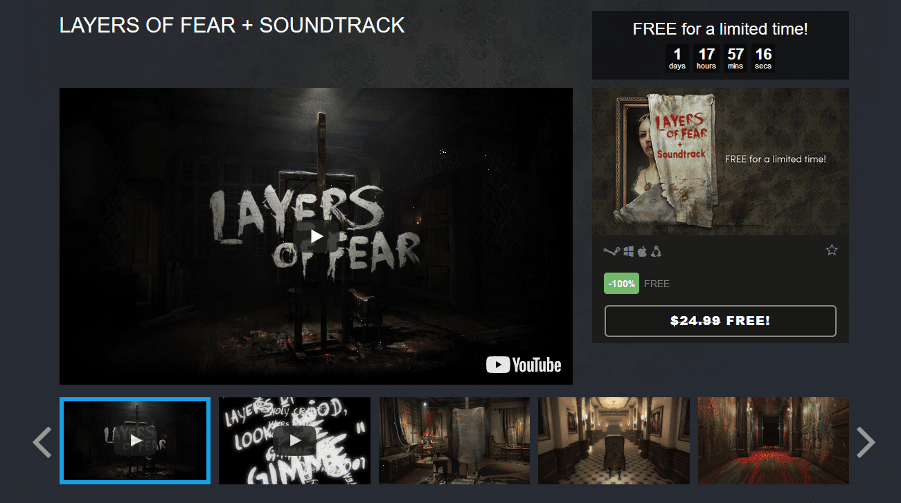 Layers of Fear is Free with Soundtrack on Humble Bundle