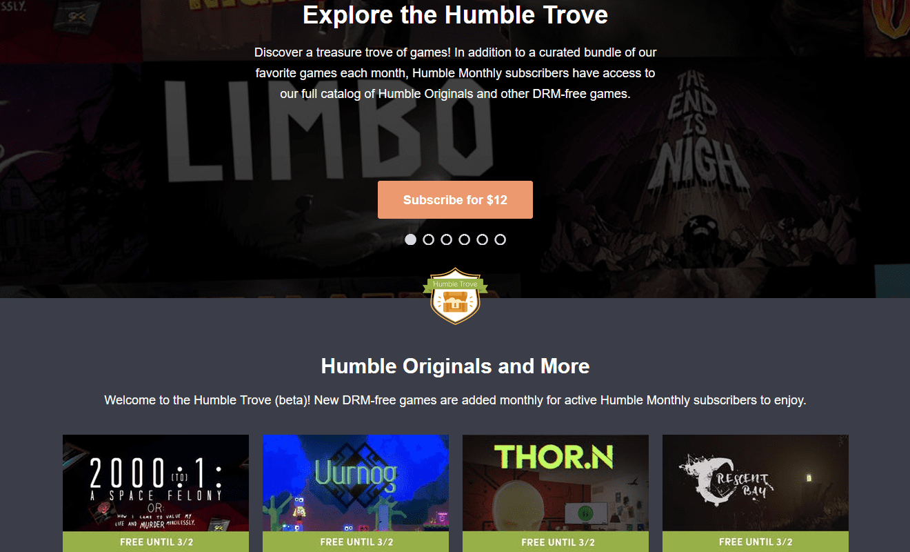 Humble Bundle’s Humble Monthly Trove Free Games