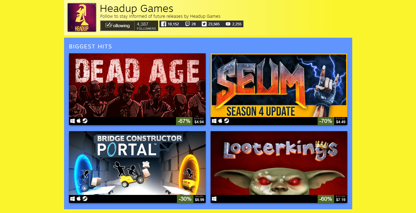 All ‘Headup Games’ titles discounted for up to 90%