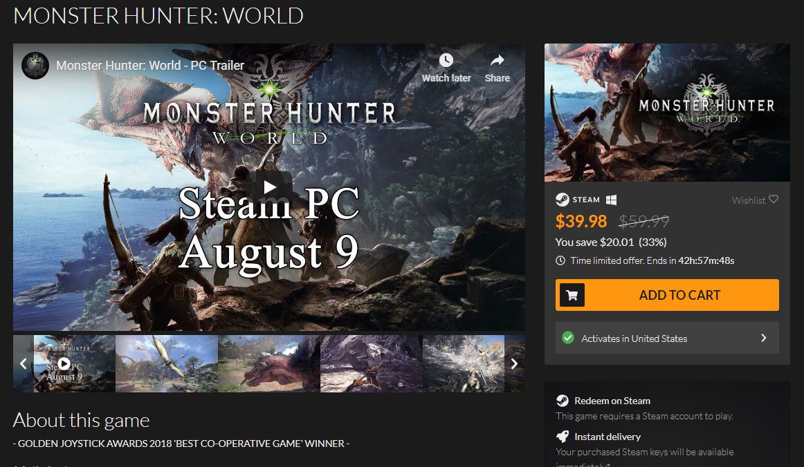 Fanatical kicks off Monster Hunter: World sale
