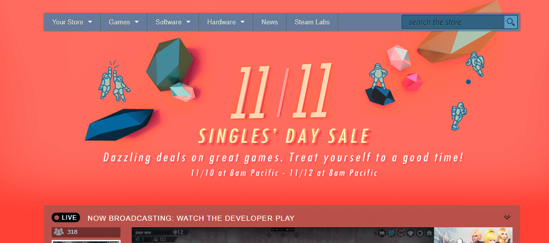 Steam Celebrates Singles’ Day With Sale